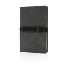 Deluxe hardcover PU A5 notitieboek met telefoon-/penhouder - Topgiving