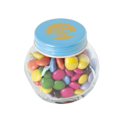 Kleine glazen pot choco carletties - Topgiving