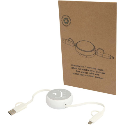 Alasia 5-in-1 100 cm intrekbare datasynchronisatie- en 45 W snellaadkabel van gerecycled plastic en aluminium - Topgiving